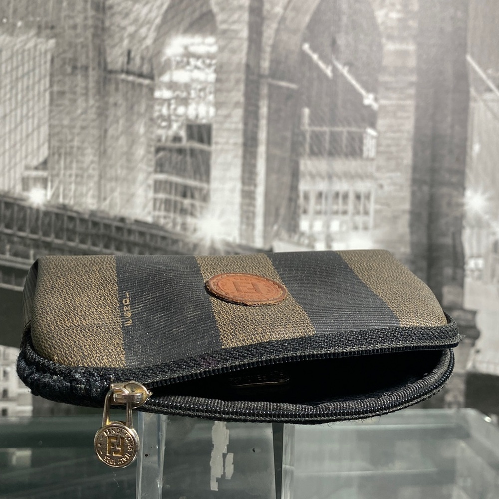 Authentic Fendi Pequin Brown & Black Striped Canvas Pouch - Picture 15 of 16